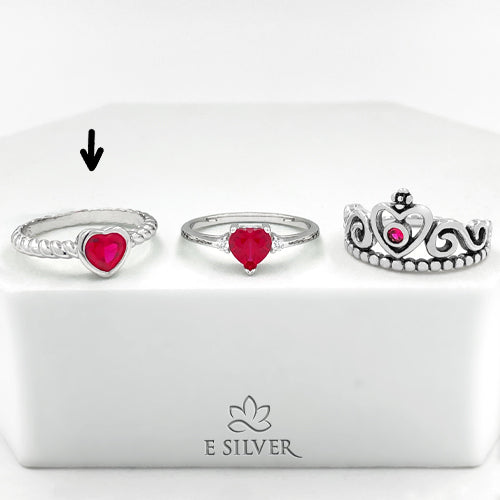 Sterling Silver Heart Ruby Crystal Ring