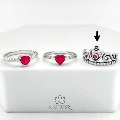 Sterling Silver Ruby Crown Ring