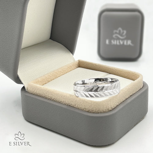 Sterling Silver Diamond Cut Chevron Men's Ring