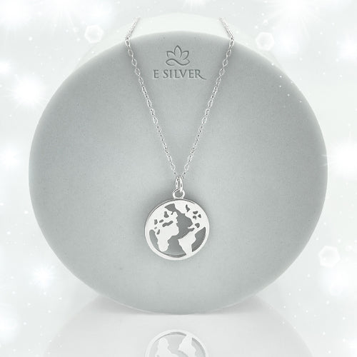 Sterling Silver World Map Necklace