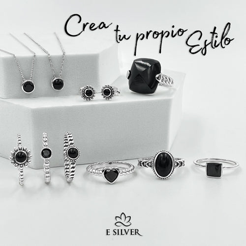 Sterling Silver Oval Black Stone Ring