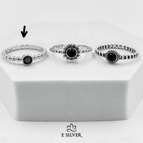 Sterling Silver Black Crystal Beaded Ring