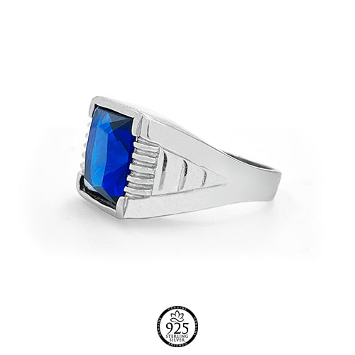 Sterling Silver Big Blue Sapphire Bold Ring