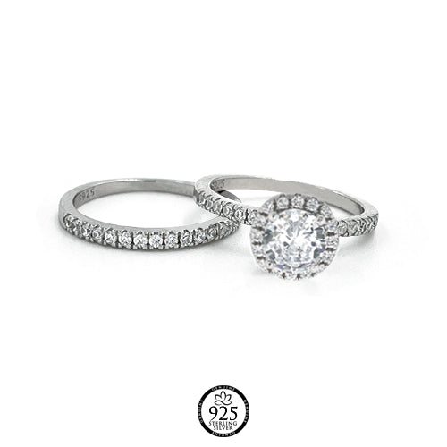 Sterling Silver Round Cut Crystals Engagement Ring