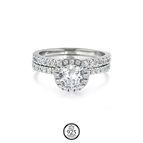 Sterling Silver Round Cut Crystals Engagement Ring