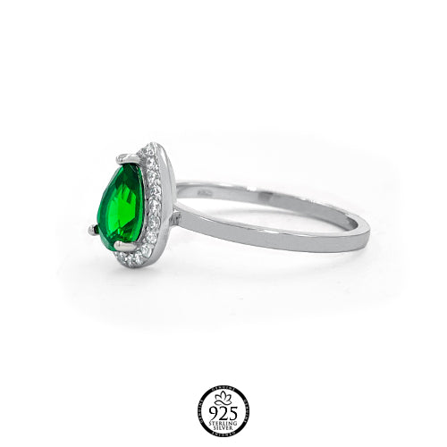Sterling Silver Green Emerald Engagement Ring