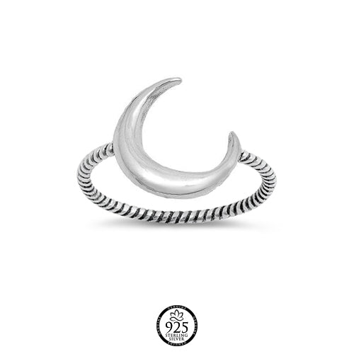 Sterling Silver Crescent Moon Twisted Ring