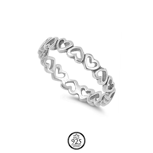 Sterling Silver Hearts Band Ring
