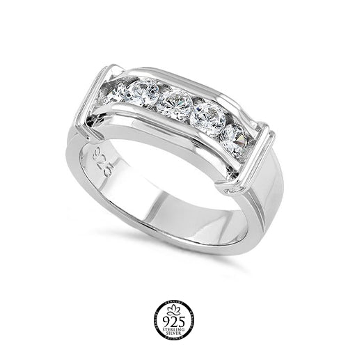Sterling Silver Aron Crystal Men Engagement Ring