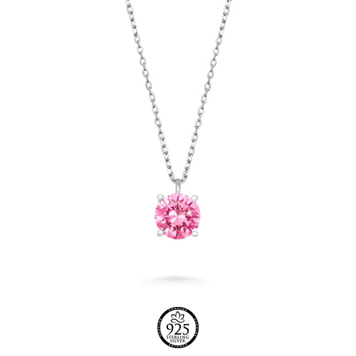 Sterling Silver Pink Stone Solitaire Necklace