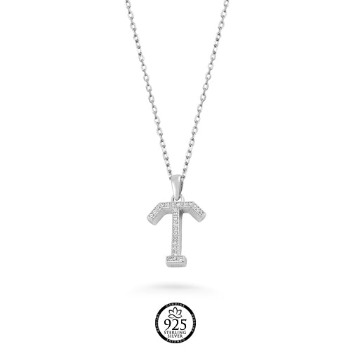 Sterling Silver Letter T Crystal Charm