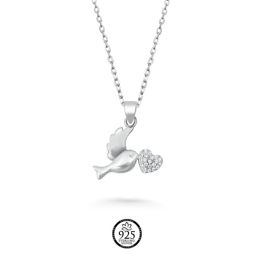 Sterling Silver Sparrow of Love Crystals Necklace