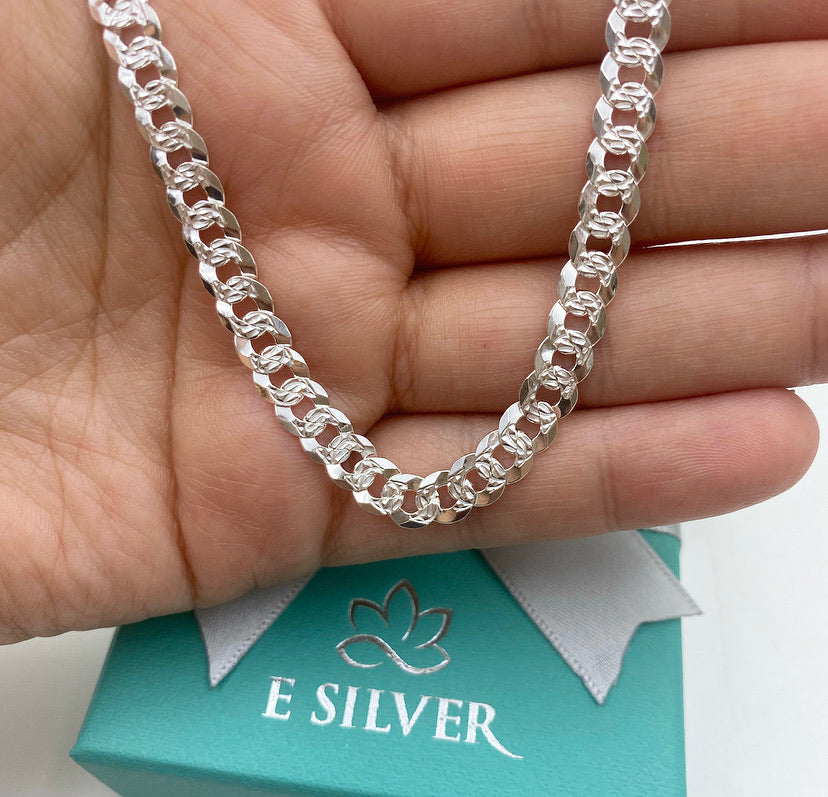 Sterling Silver Jonas Italian Chain - Pave Flat Curb 6.1mm