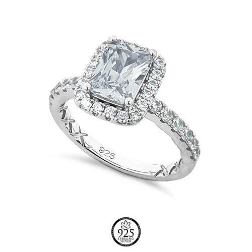 Sterling Silver Emerald Halo Engagement Ring