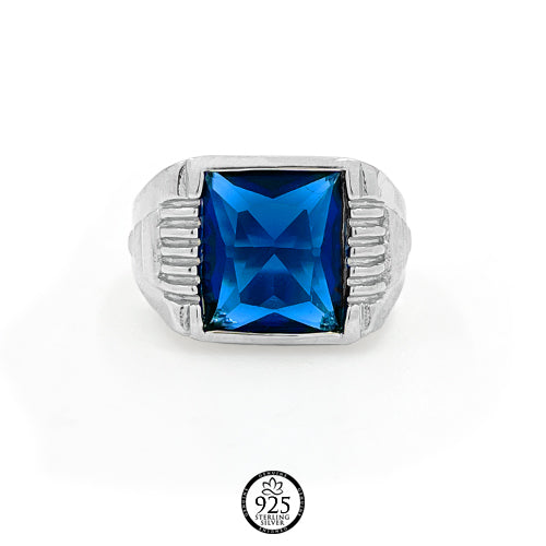 Sterling Silver Big Blue Sapphire Bold Ring