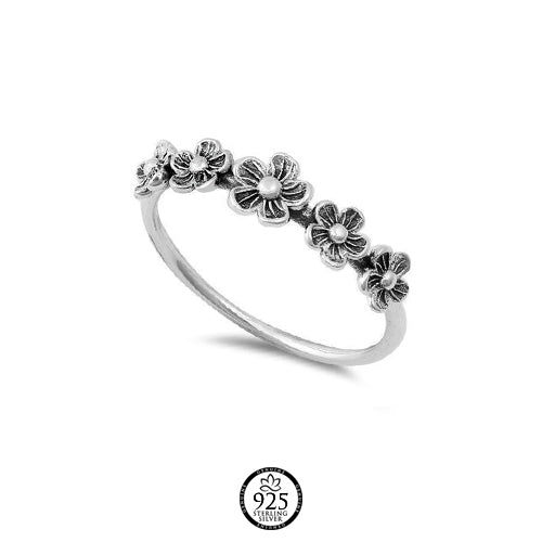 Sterling Silver Five Flowers Ring