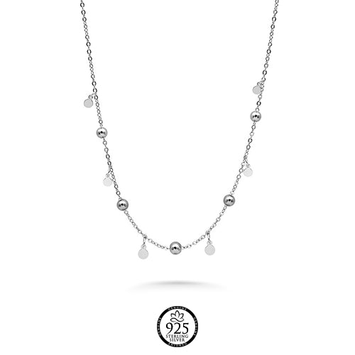 Sterling Silver Bead and Circle Choker Necklace
