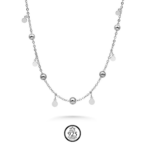 Sterling Silver Bead and Circle Choker Necklace