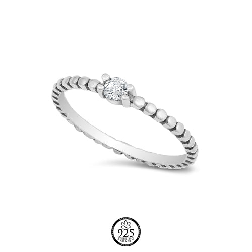 Sterling Silver Mar Dainty Crystal Beaded Ring