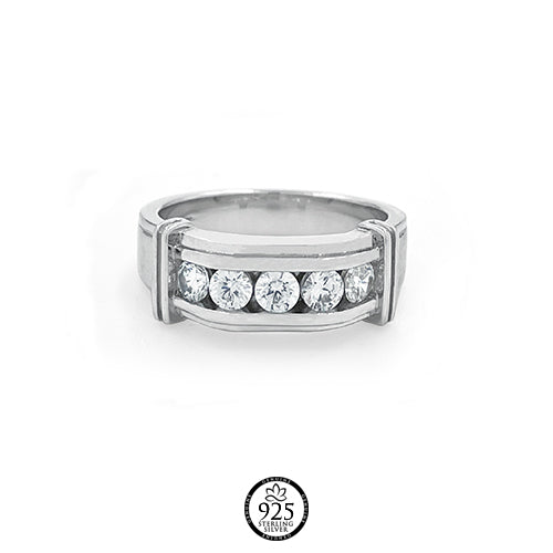 Sterling Silver Aron Crystal Men Engagement Ring