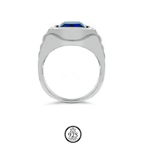 Sterling Silver Big Blue Sapphire Bold Ring