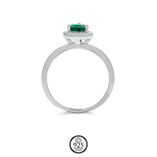 Sterling Silver Green Emerald Engagement Ring