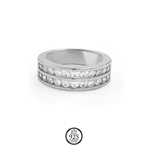 Sterling Silver King Felipe Crystals Double Row Rings