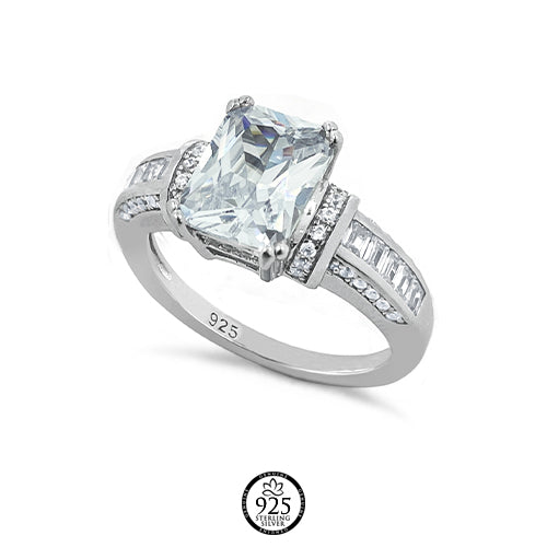 Sterling Silver Lucerna Emerald Cut Engagement Ring