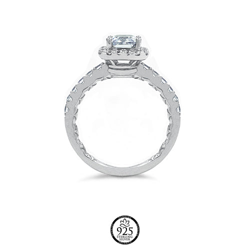 Sterling Silver Emerald Halo Engagement Ring