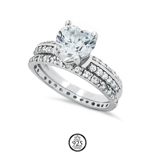 Sterling Silver Marsella Heart Engagement Duo Ring