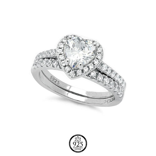Sterling Silver Irresistible Heart Engagement Rings Set