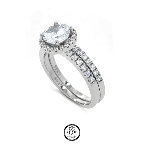Sterling Silver Round Cut Crystals Engagement Ring