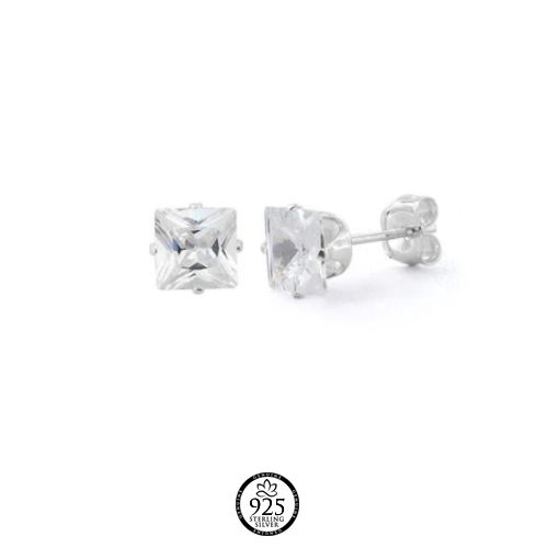Sterling Silver 7mm Princess Cut Stud Earrings