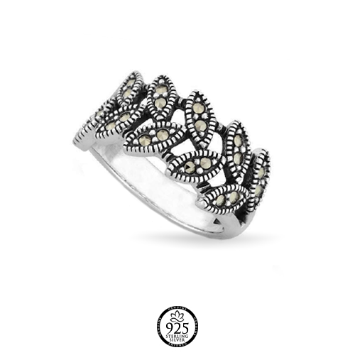 Sterling Silver Marcasite Leaves Ring