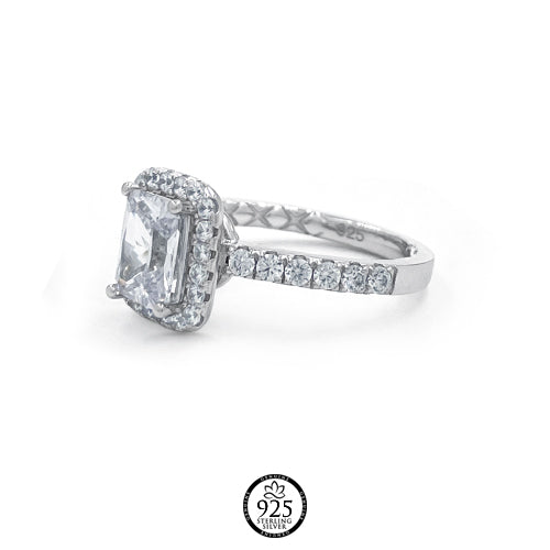 Sterling Silver Emerald Halo Engagement Ring