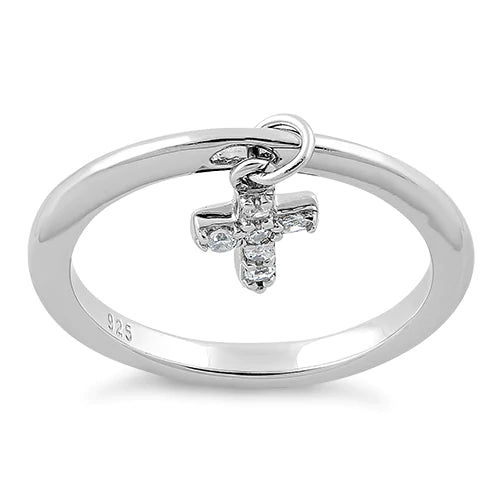 Sterling Silver Hanging Cross Ring