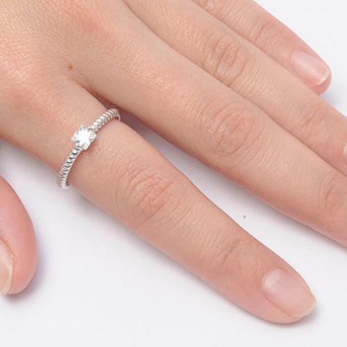 Sterling Silver Dainty Twisted Square Crystal Ring