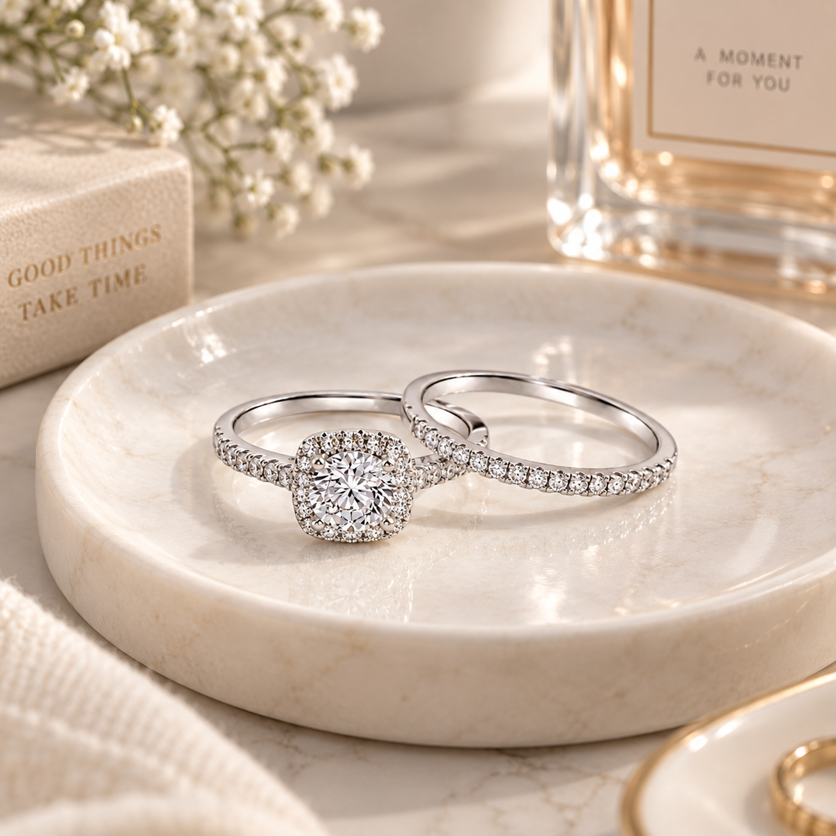Sterling Sliver Emy Square  Engagement Ring