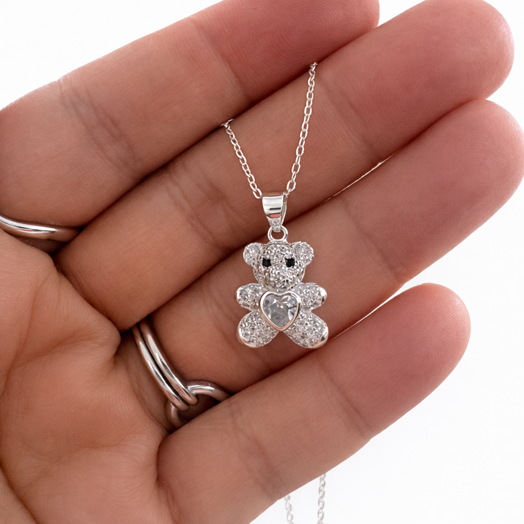 Crystal Teddy Heart Necklace