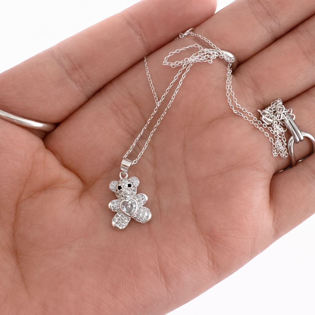 Crystal Teddy Heart Necklace