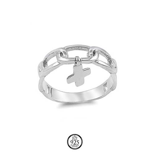 Sterling Silver Link Dangle Cross Ring