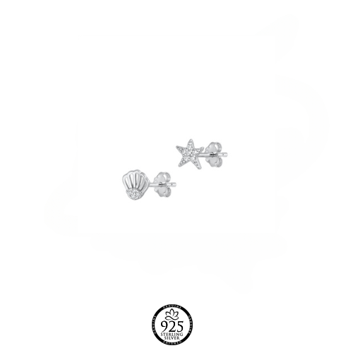 Sterling Silver Dainty Shell and Starfish Earrings