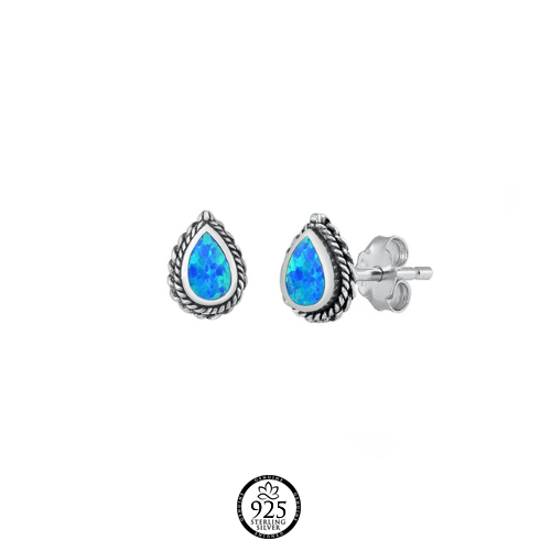 Sterling Silver Blue Opal Bali Drops Earrings
