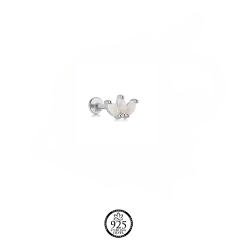 Sterling Silver 3 petals Opal Piercing Earrings