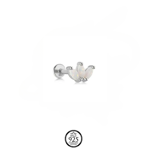 Sterling Silver 3 petals Opal Piercing Earring