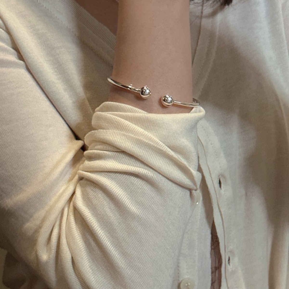Sterling Silver Balls End Cuff Bracelet