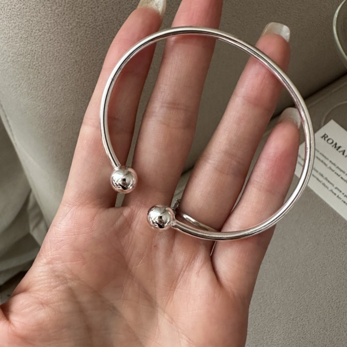 Sterling Silver Balls End Cuff Bracelet