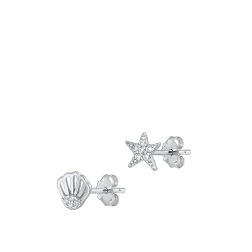 Sterling Silver Dainty Shell and Starfish Earrings