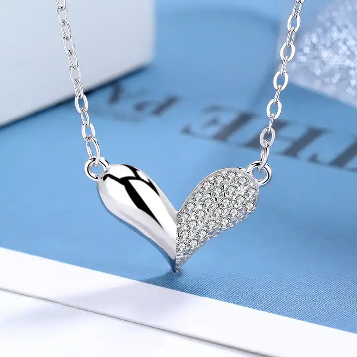Sterling Silver Semi Crystals Heart Necklace