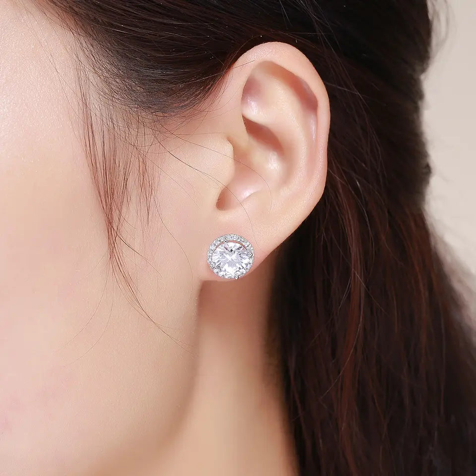 Sterling Silver Halo Crystal Earrings